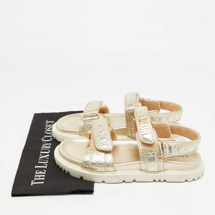 Pre Owned Dior DiorAct Size 41 Gold Leather Slingback Sandals