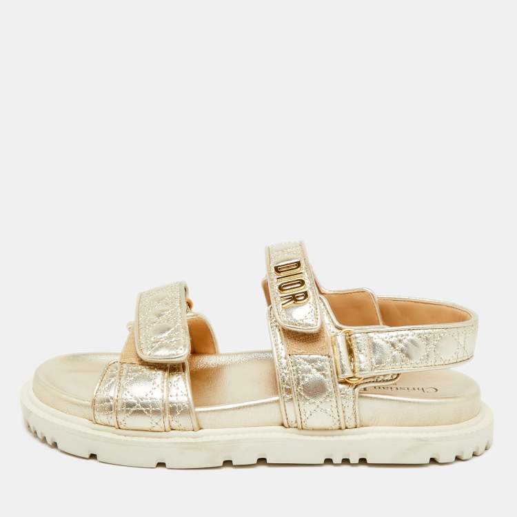 Pre Owned Dior DiorAct Size 41 Gold Leather Slingback Sandals