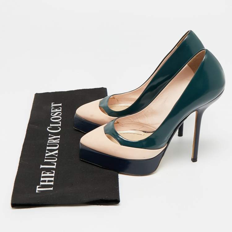 Pre Owned Dior Size 36 Multicolor Leather Square Sole Platform Pumps