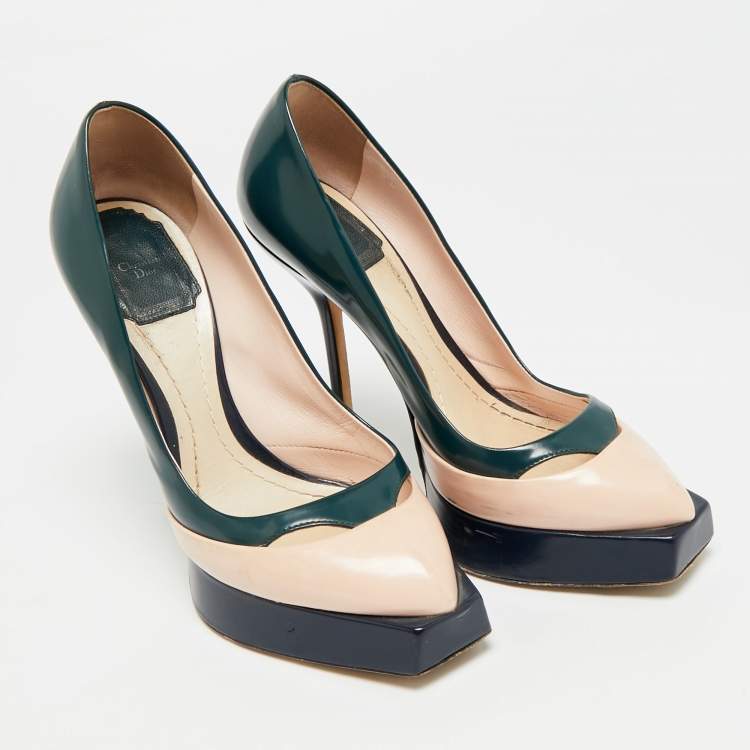 Pre Owned Dior Size 36 Multicolor Leather Square Sole Platform Pumps