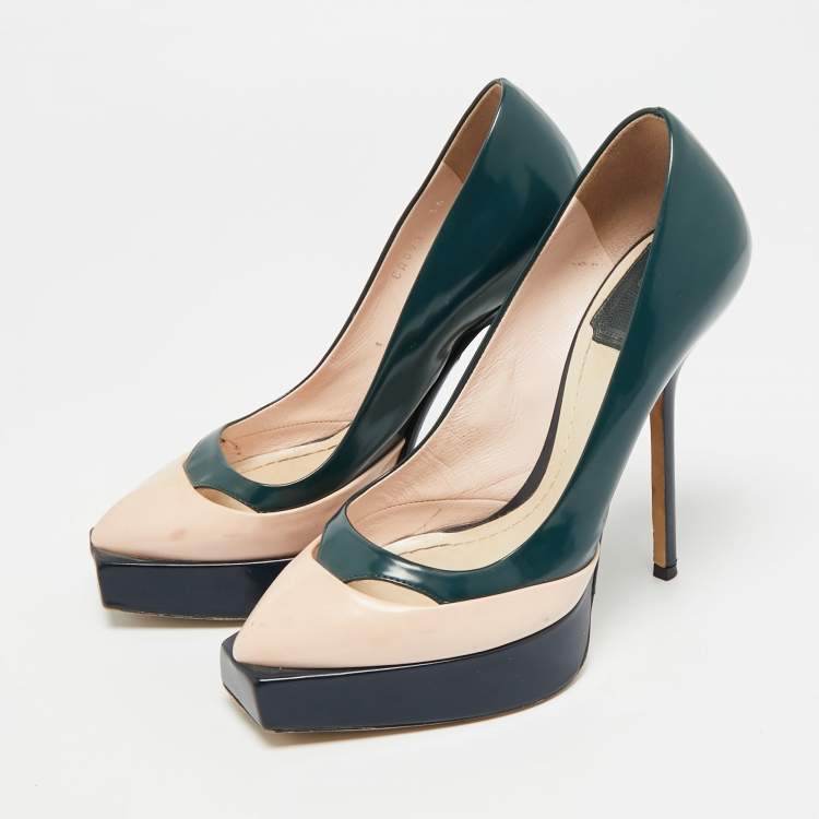 Pre Owned Dior Size 36 Multicolor Leather Square Sole Platform Pumps