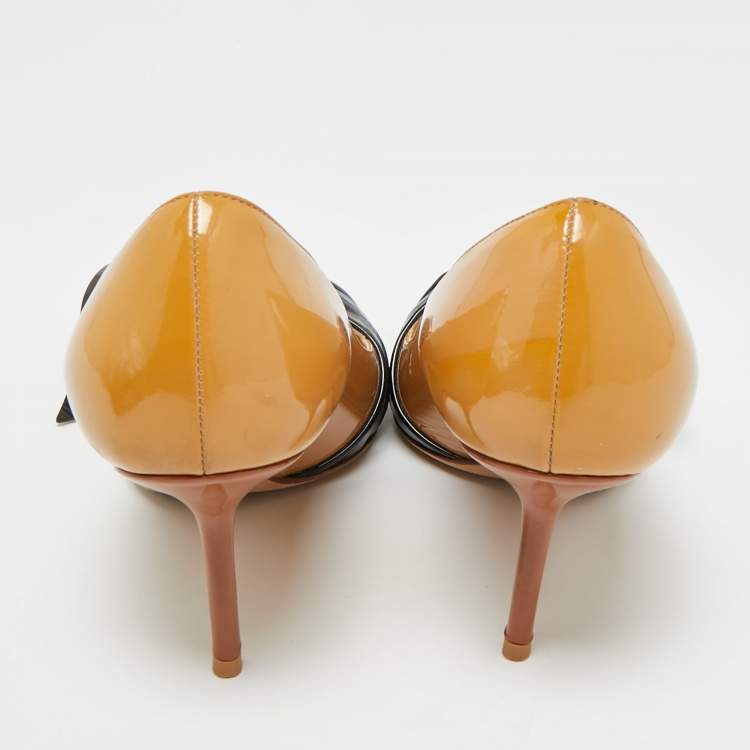 Pre Owned Dior Size 36.5 Beige/Black Patent Leather Pointed Toe Pumps