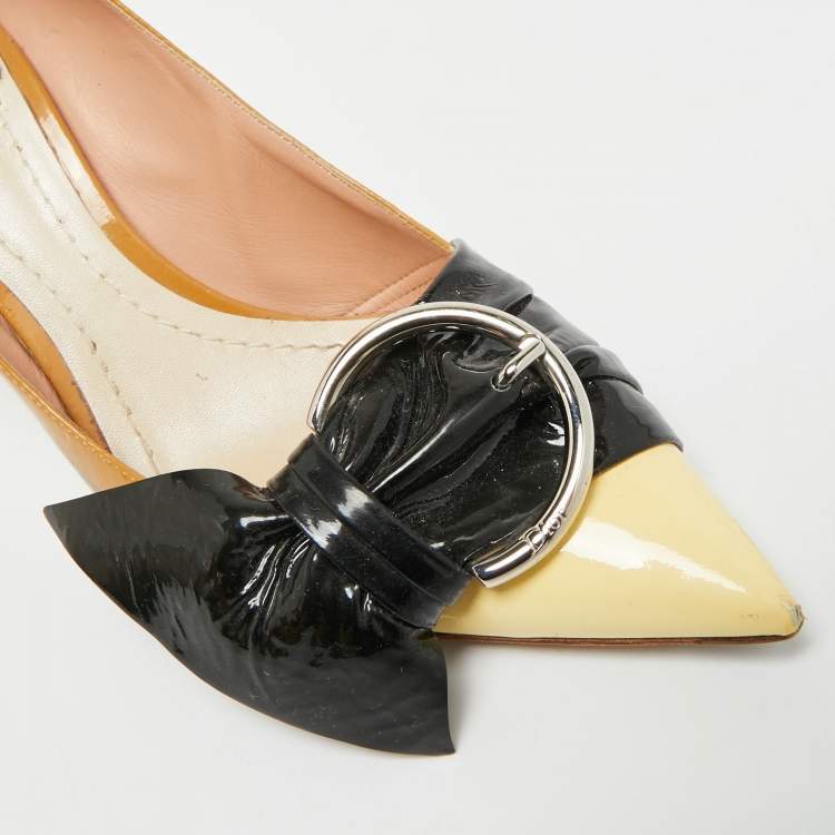 Pre Owned Dior Size 36.5 Beige/Black Patent Leather Pointed Toe Pumps