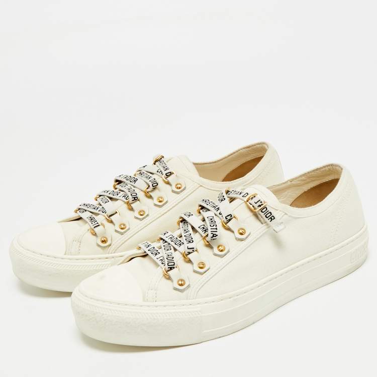 Pre Owned Dior Walk'n'Dior Size 38.5 White Canvas Lace Up Sneakers