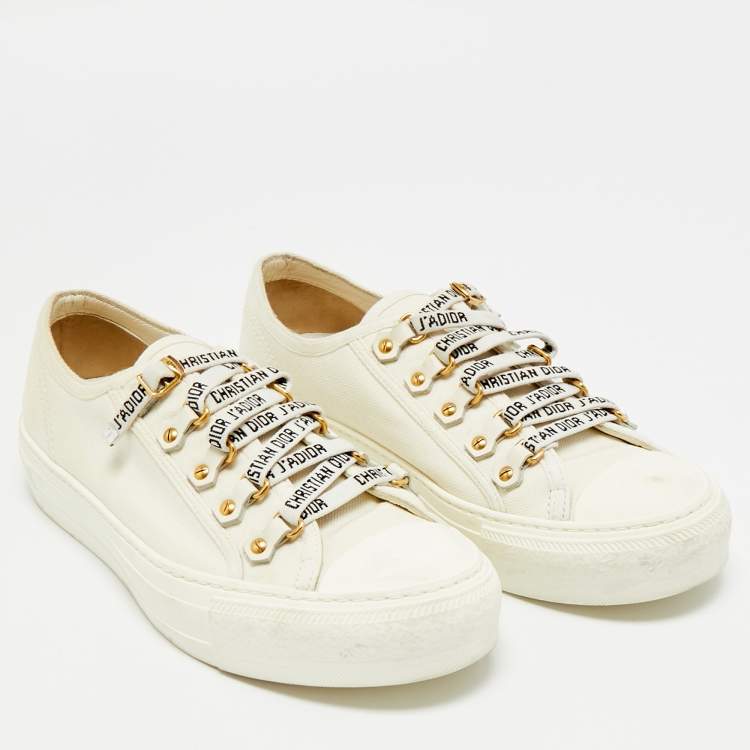 Pre Owned Dior Walk'n'Dior Size 38.5 White Canvas Lace Up Sneakers
