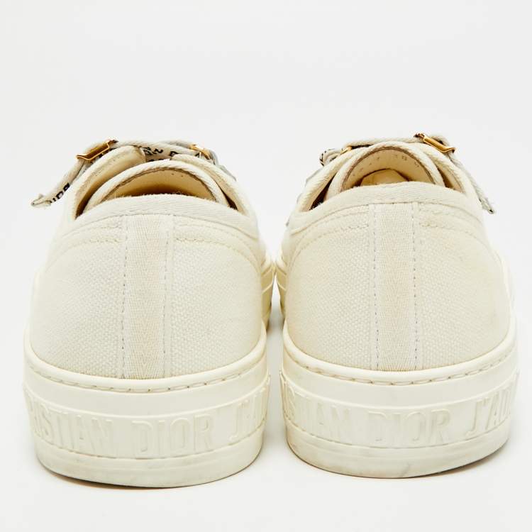 Pre Owned Dior Walk'n'Dior Size 38.5 White Canvas Lace Up Sneakers