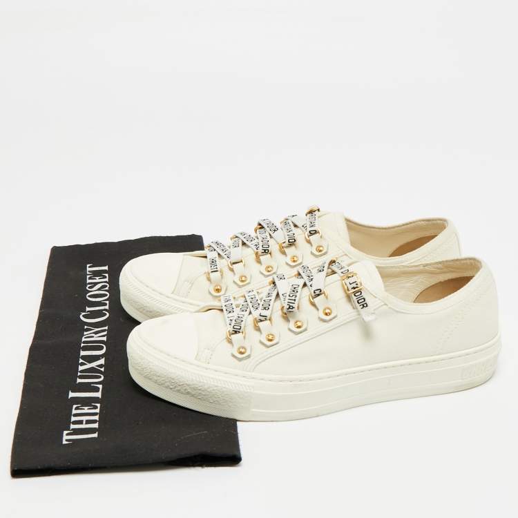 Pre Owned Dior Walk'n'Dior Size 38.5 White Canvas Lace Up Sneakers