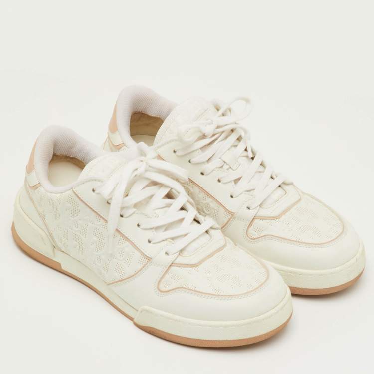 Pre Owned Dior One Size 38 White/Beige Leather Oblique Perforated Low Top Sneakers
