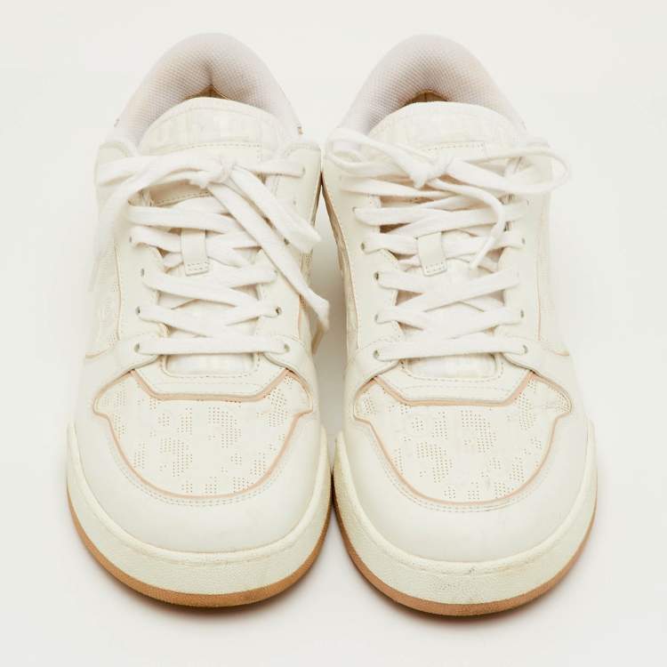 Pre Owned Dior One Size 38 White/Beige Leather Oblique Perforated Low Top Sneakers