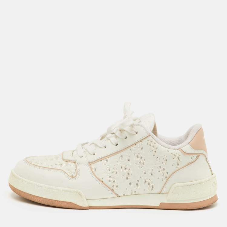 Pre Owned Dior One Size 38 White/Beige Leather Oblique Perforated Low Top Sneakers