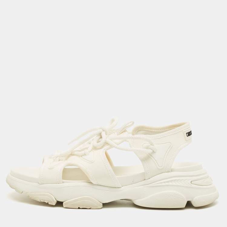 Pre Owned Dior D-Connect Size 38.5 White Fabric and Rubber Flat Sandals