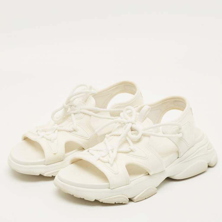 Pre Owned Dior D-Connect Size 38.5 White Fabric and Rubber Flat Sandals