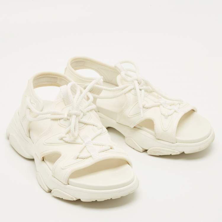 Pre Owned Dior D-Connect Size 38.5 White Fabric and Rubber Flat Sandals