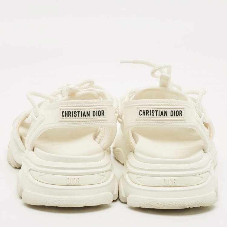 Pre Owned Dior D-Connect Size 38.5 White Fabric and Rubber Flat Sandals