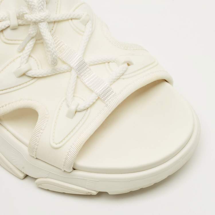 Pre Owned Dior D-Connect Size 38.5 White Fabric and Rubber Flat Sandals
