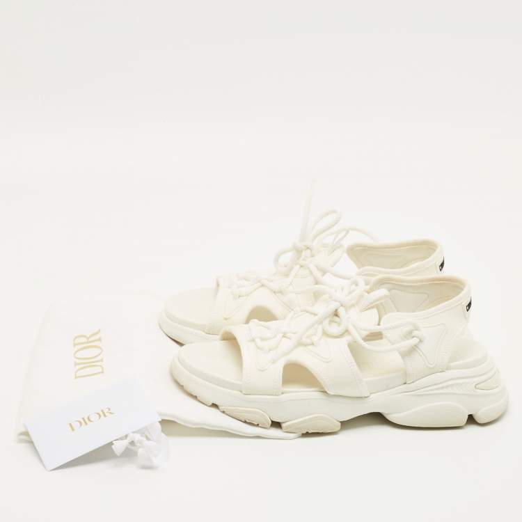 Pre Owned Dior D-Connect Size 38.5 White Fabric and Rubber Flat Sandals
