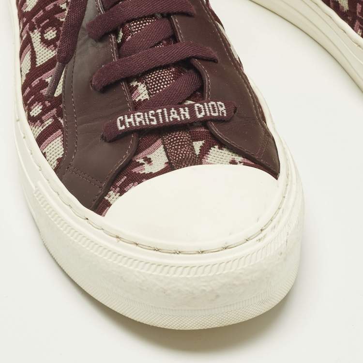 Pre Owned Dior Walk'n'Dior Size 38 Burgundy Knit Fabric and Leather Mid Top Sneakers