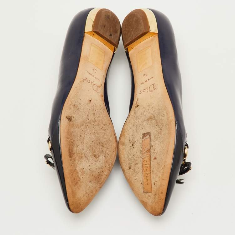 مملوكة مسبقًا Dior Size 38 Two Tone Blue Patent Leather Bow Detail Pointed Toe Ballet Flats