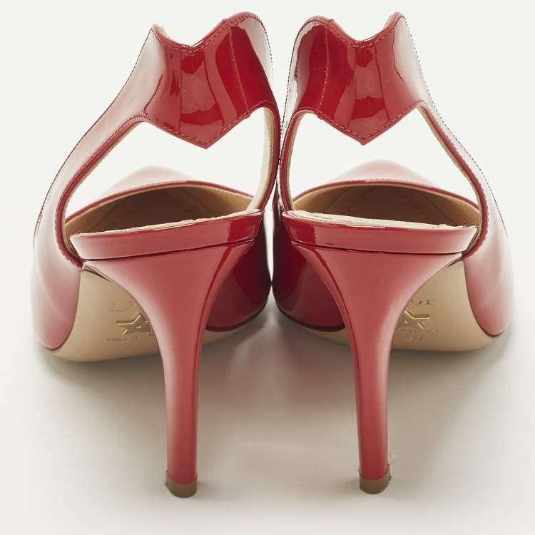 مملوكة مسبقًا Dior Size 37 Red Patent Leather Pointed Toe Slingback Pumps