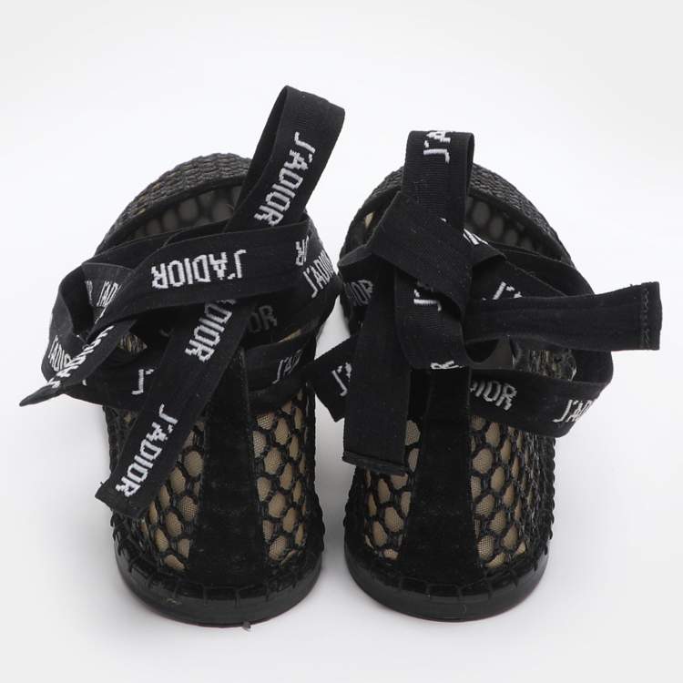 Pre Owned Dior J'Adior Size 35 Black Mesh Ankle Wrap Espadrille Flats