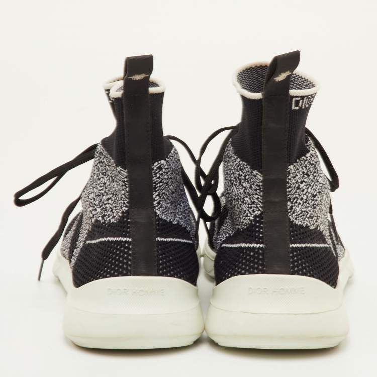 Pre Owned Dior B21 Size 41 Black/White Knit Fabric Sock High Top Sneakers 