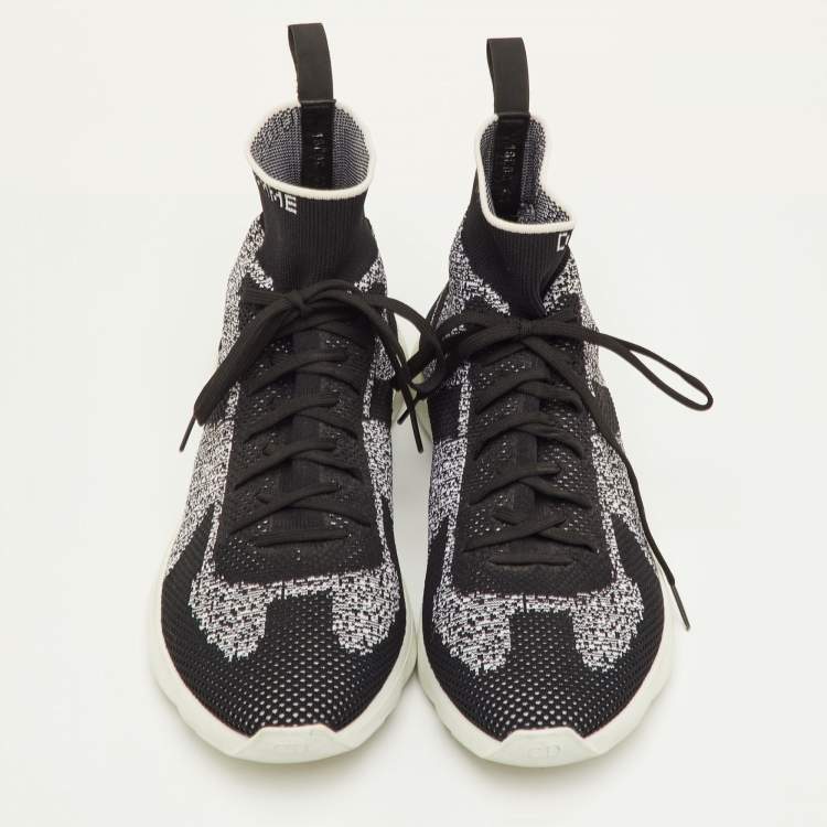 Pre Owned Dior B21 Size 41 Black/White Knit Fabric Sock High Top Sneakers 
