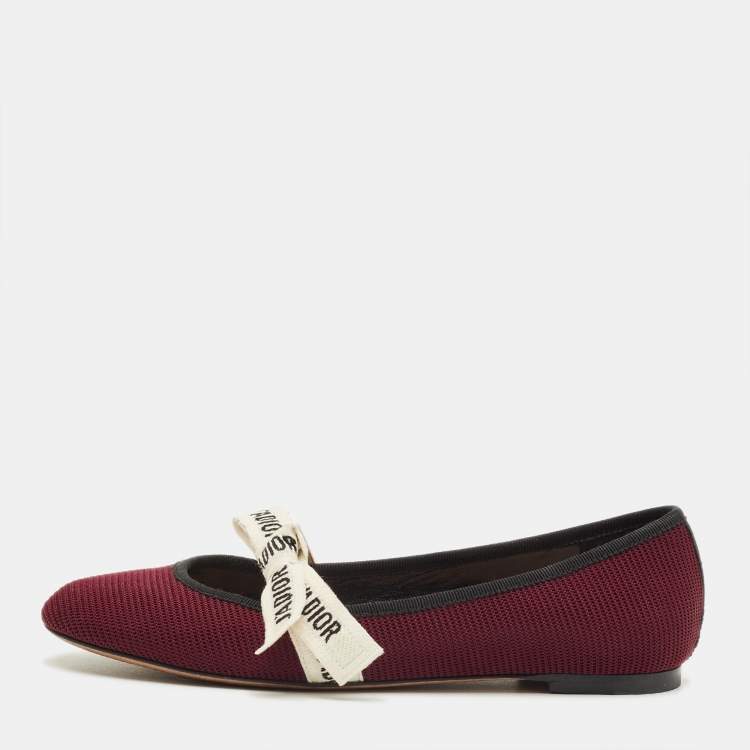 Pre Owned Dior J'Adior Size 36.5 Burgundy Fabric Ballet Flats