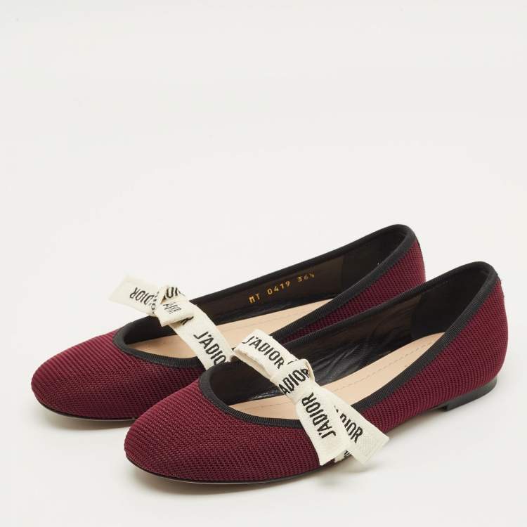 Pre Owned Dior J'Adior Size 36.5 Burgundy Fabric Ballet Flats