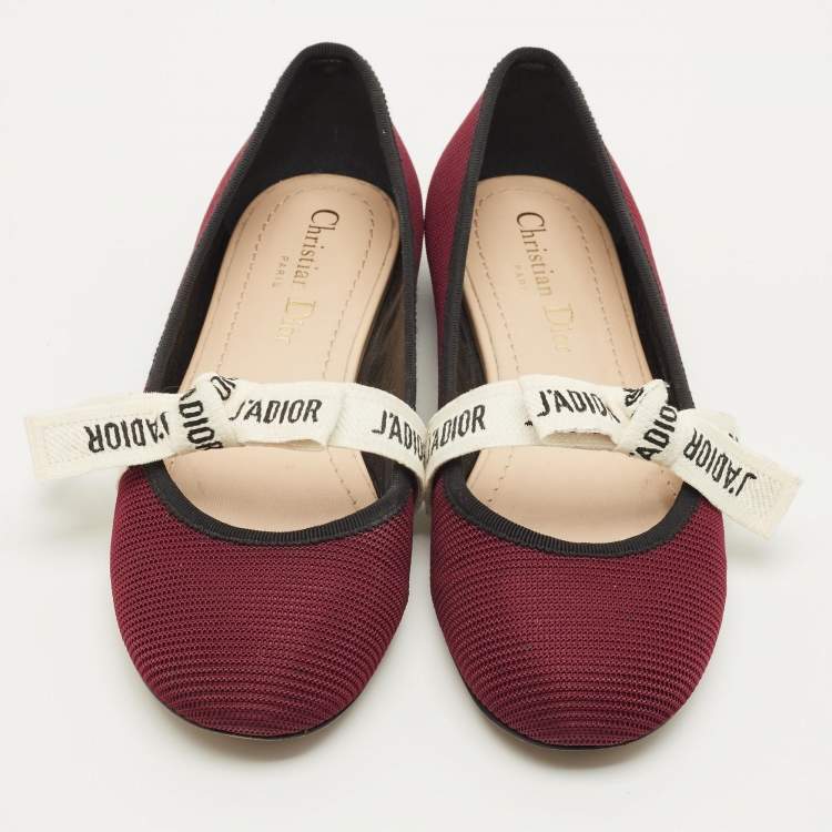 Pre Owned Dior J'Adior Size 36.5 Burgundy Fabric Ballet Flats