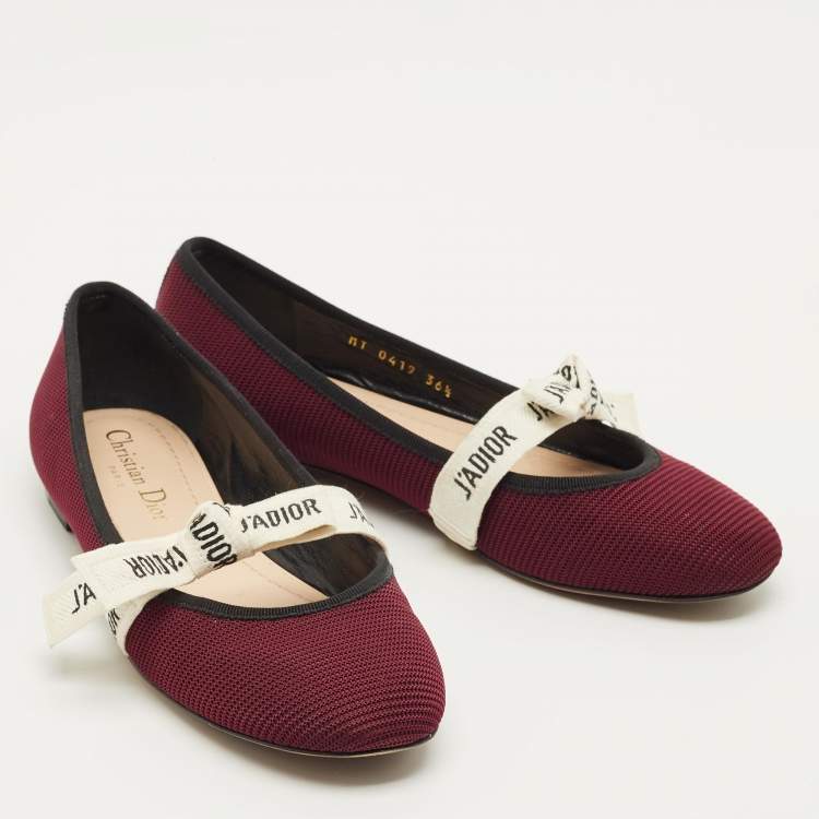 Pre Owned Dior J'Adior Size 36.5 Burgundy Fabric Ballet Flats