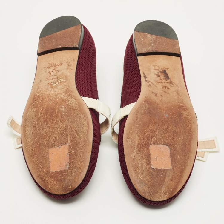 Pre Owned Dior J'Adior Size 36.5 Burgundy Fabric Ballet Flats