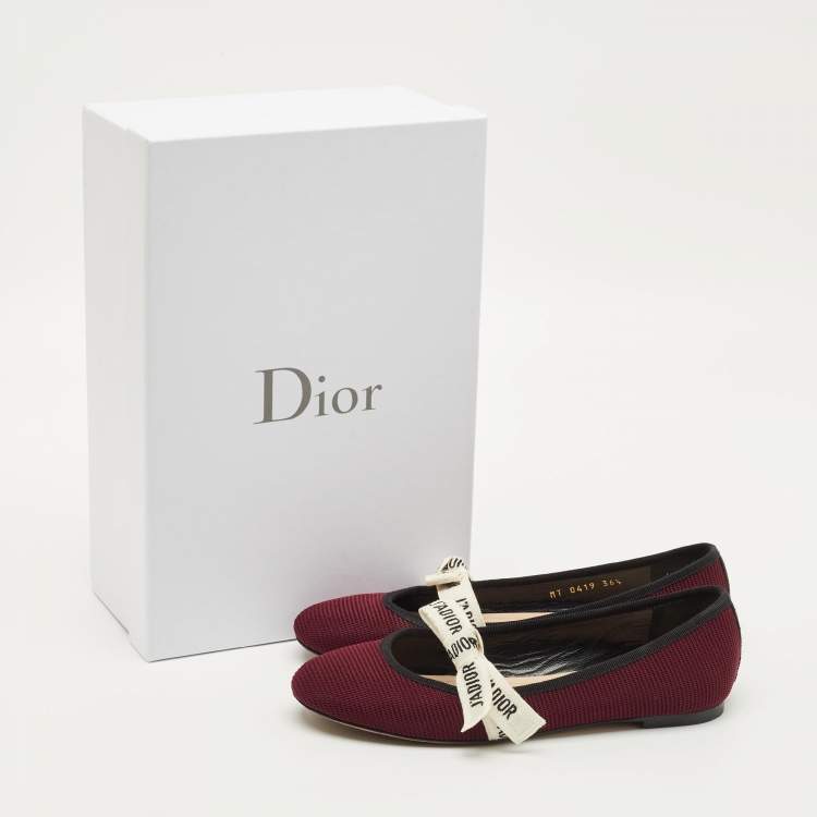 Pre Owned Dior J'Adior Size 36.5 Burgundy Fabric Ballet Flats