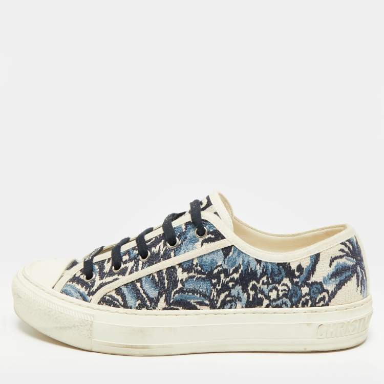Pre Owned Dior Walk'n'Dior Size 39 Blue/Cream Canvas Lace Up Sneakers