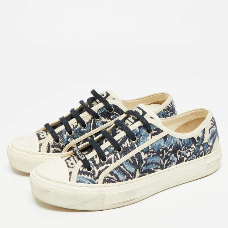 Pre Owned Dior Walk'n'Dior Size 39 Blue/Cream Canvas Lace Up Sneakers