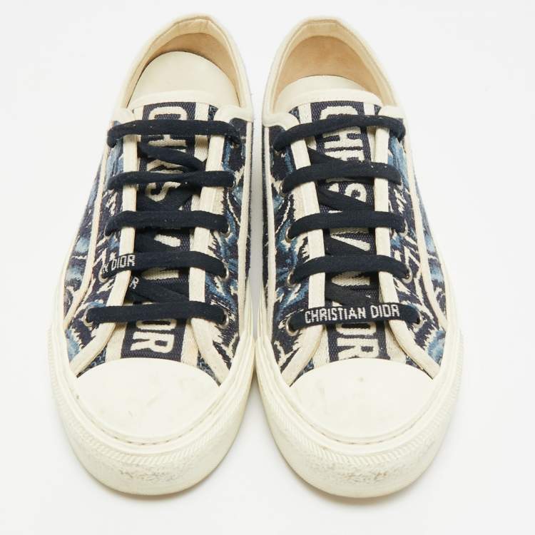 Pre Owned Dior Walk'n'Dior Size 39 Blue/Cream Canvas Lace Up Sneakers