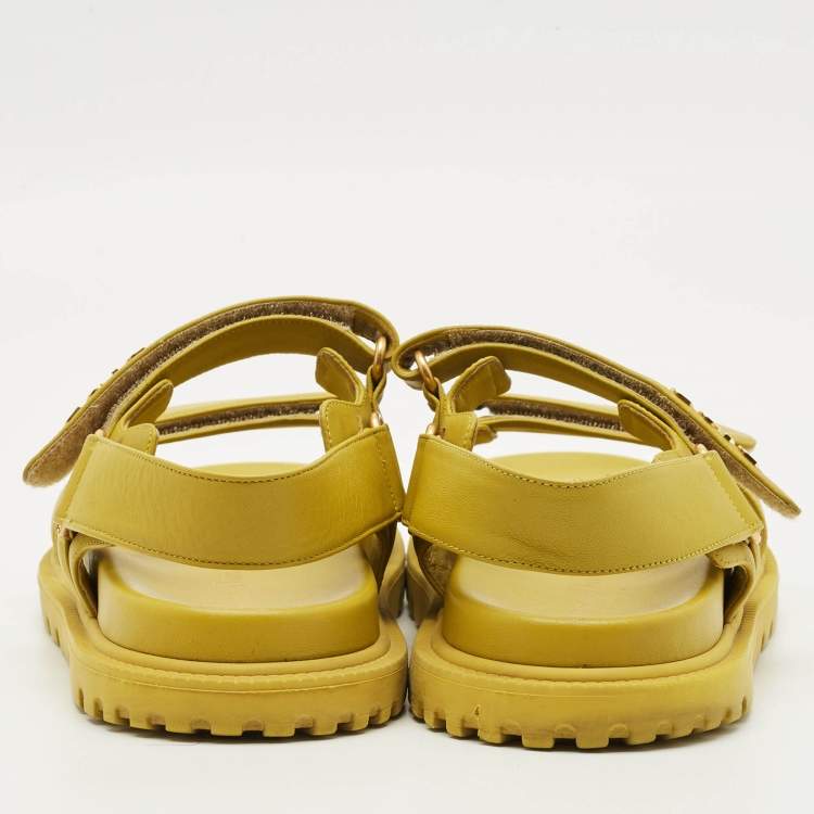 Pre Owned Dior DiorAct Size 38 Olive Green Leather Slingback Sandals