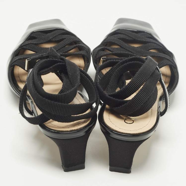 Pre Owned Dior Size 37.5 Black Patent Leather  D Envol Lace Up Pumps