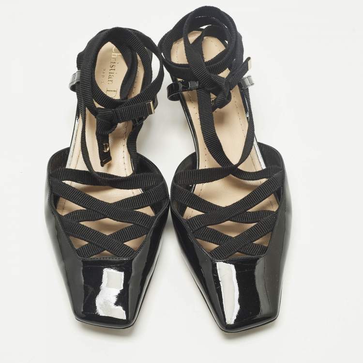 Pre Owned Dior Size 37.5 Black Patent Leather  D Envol Lace Up Pumps