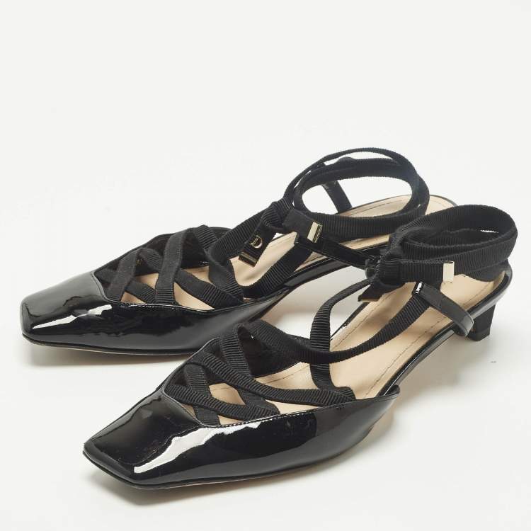 Pre Owned Dior Size 37.5 Black Patent Leather  D Envol Lace Up Pumps