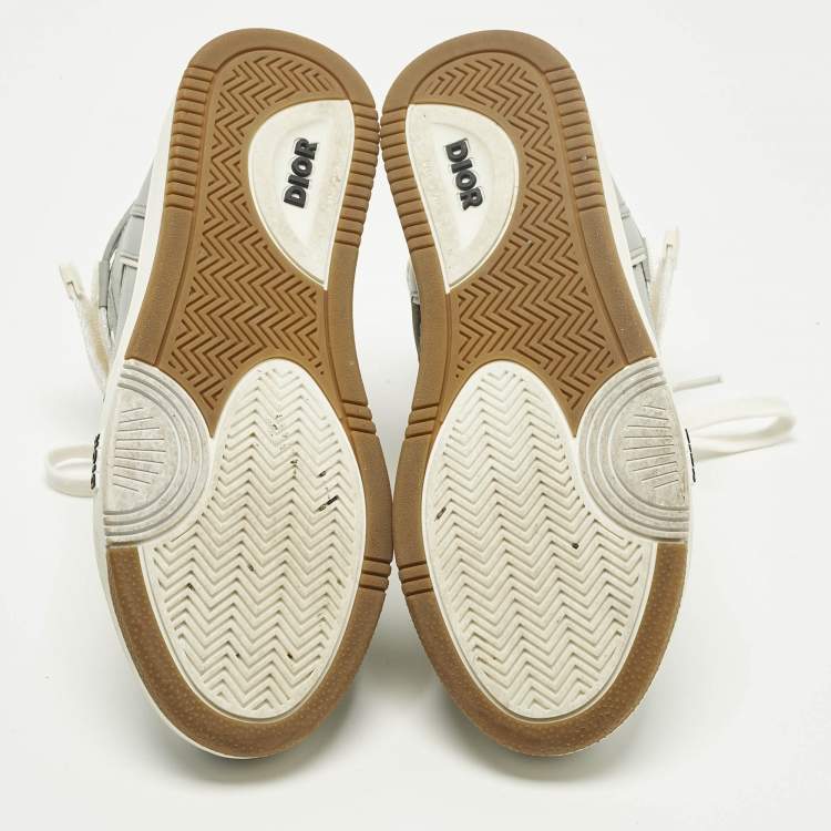 Pre Owned Dior B27 Size 38 Grey/White Oblique Jacquard and Leather High Top Sneakers