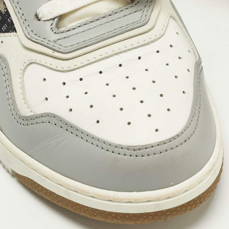Pre Owned Dior B27 Size 38 Grey/White Oblique Jacquard and Leather High Top Sneakers