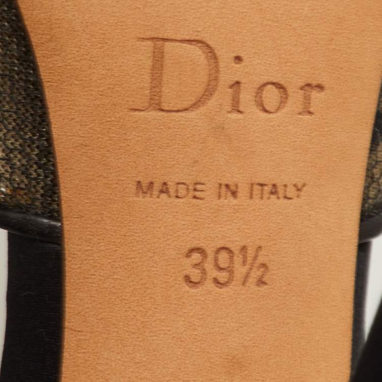 Pre Owned Dior Size 39.5 Black Mesh and Satin Cut Out Crystal Embellished Peep Toe Sandals