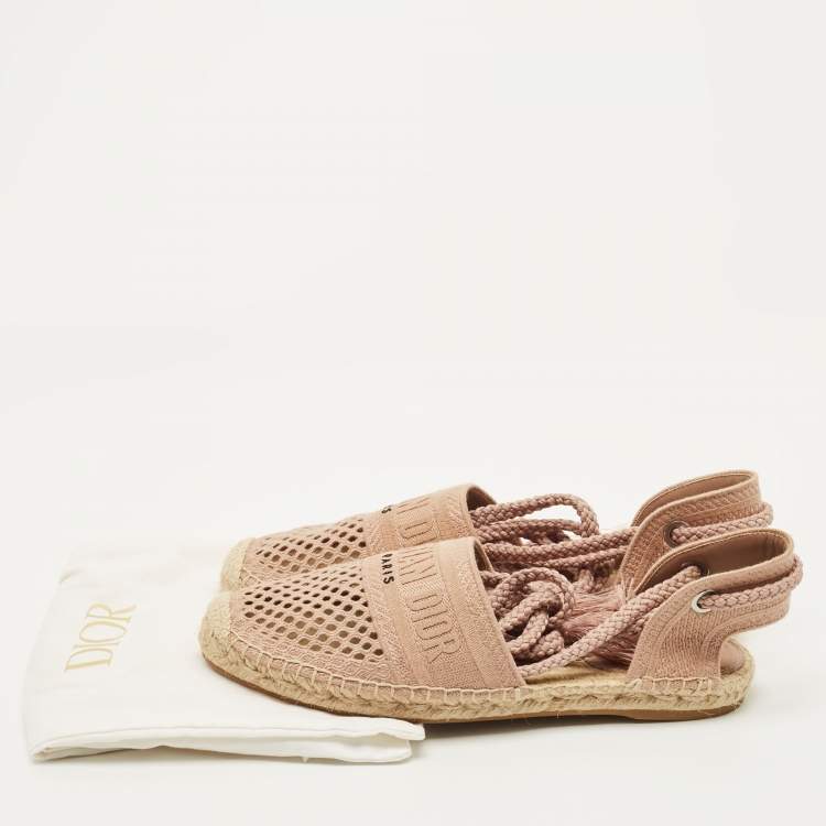 Pre Owned Dior Granville Size 40 Beige Canvas Ankle Tie Flats