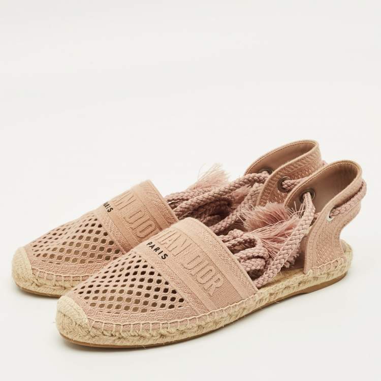 Pre Owned Dior Granville Size 40 Beige Canvas Ankle Tie Flats