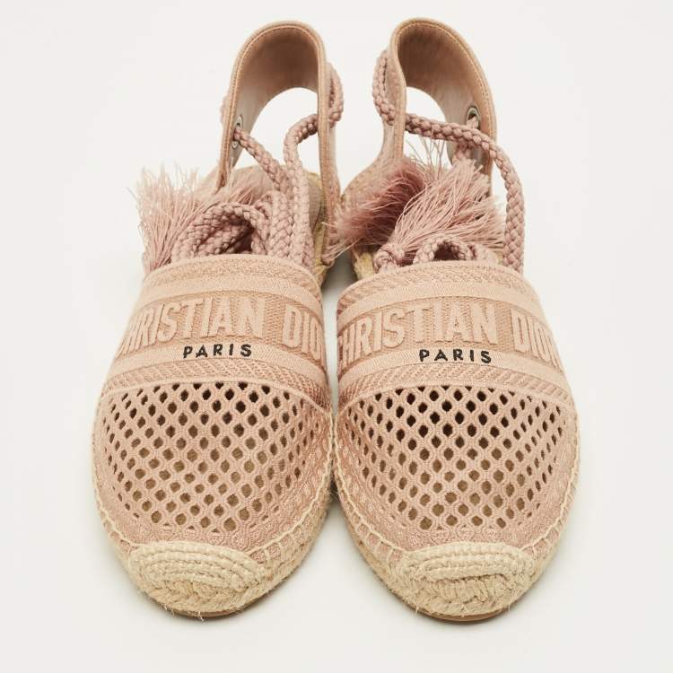 Pre Owned Dior Granville Size 40 Beige Canvas Ankle Tie Flats