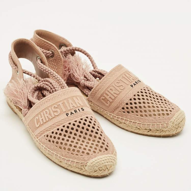 Pre Owned Dior Granville Size 40 Beige Canvas Ankle Tie Flats