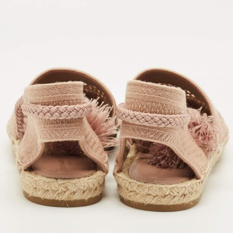 Pre Owned Dior Granville Size 40 Beige Canvas Ankle Tie Flats