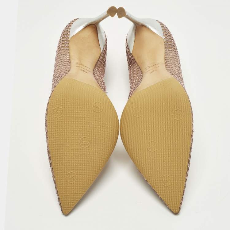 Pre Owned Dior Size 38.5 Pink Lace and Mesh Pointed Toe Pumps