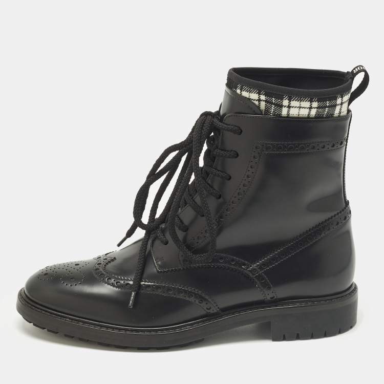 Pre Owned Dior D-Order Size 40 Black Leather Combat Boots