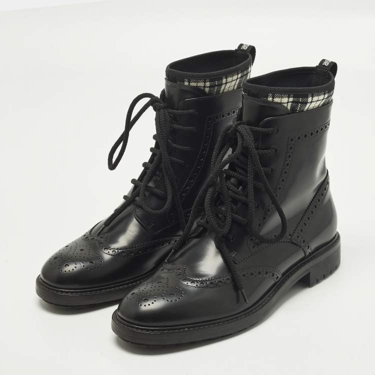 Pre Owned Dior D-Order Size 40 Black Leather Combat Boots